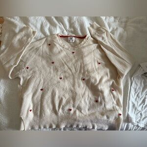 Sundry Cream Sweater with Red Trim